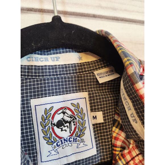 Cinch Men's Plaid Cotton Button‎ Down Long Sleeve Shirt Size M - Picture 4 of 6
